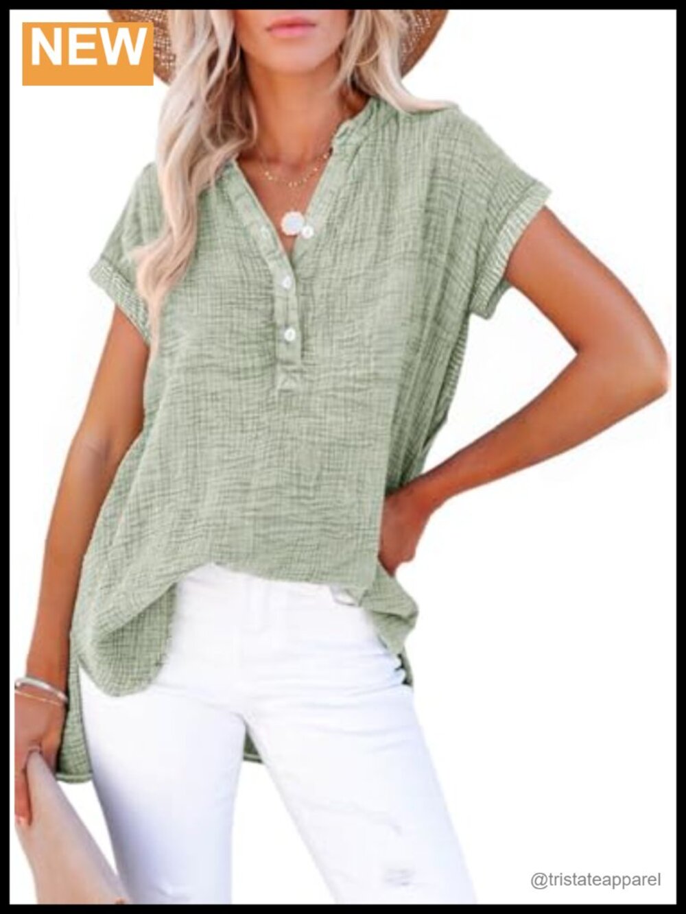 Women's Boho Cotton Button Down Short Sleeve V-Neck Blouse